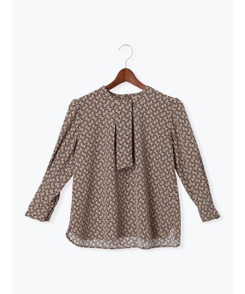 Te chichi TERRASSE（テチチテラス）の「無地/幾何柄7分袖ボウタイブラウス（シャツ/ブラウス・レディース・ブラック/オフホワイト/モカ・F）」の3枚目の写真