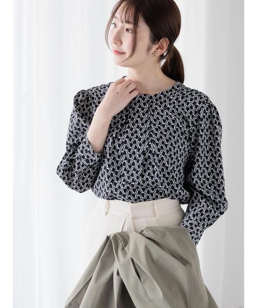 Te chichi TERRASSE（テチチテラス）の「無地/幾何柄7分袖ボウタイブラウス（シャツ/ブラウス・レディース・ブラック/オフホワイト/モカ・F）」の8枚目の写真