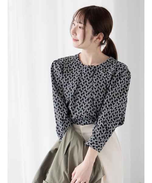 Te chichi TERRASSE（テチチテラス）の「無地/幾何柄7分袖ボウタイブラウス（シャツ/ブラウス・レディース・ブラック/オフホワイト/モカ・F）」の9枚目の写真