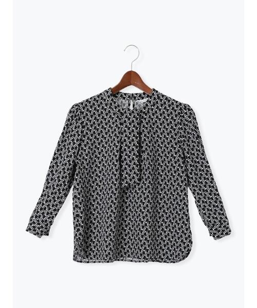 Te chichi TERRASSE（テチチテラス）の「無地/幾何柄7分袖ボウタイブラウス（シャツ/ブラウス・レディース・ブラック/オフホワイト/モカ・F）」の12枚目の写真