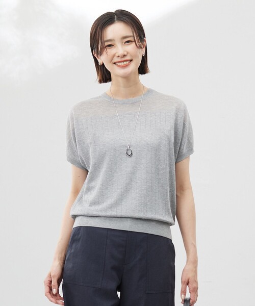 J.PRESS（ジェイプレス）の「【WEB限定カラーあり・洗える】Vis/Peスパーク ストライプ ニット（ニット/セーター・レディース・アイボリー系/ブラウン系/ライトグレー系/ダークブラウン系/イエロー系・MEDIUM/LARGE）」の2枚目の写真
