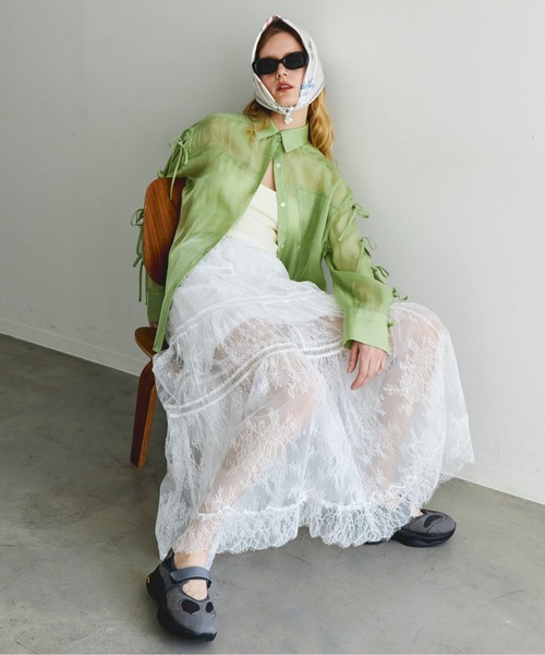 MAISON SPECIAL（メゾンスペシャル）の「Oversize Shear Ribbon Shirt/オーバーシアーリボンシャツ【MAISON SPECIAL/メゾンスペシャル】（シャツ/ブラウス・レディース・アイボリー/ブラック/ブルー/グリーン・FREE）」の12枚目の写真