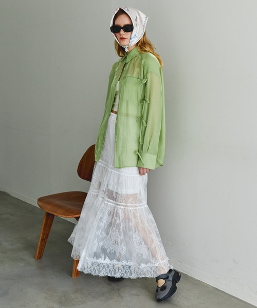 MAISON SPECIAL（メゾンスペシャル）の「Oversize Shear Ribbon Shirt/オーバーシアーリボンシャツ【MAISON SPECIAL/メゾンスペシャル】（シャツ/ブラウス・レディース・アイボリー/ブラック/ブルー/グリーン・FREE）」の13枚目の写真