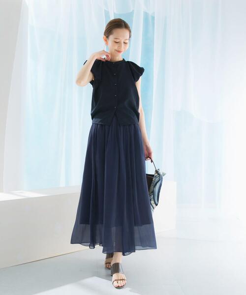 URBAN RESEARCH ROSSO WOMEN（アーバンリサーチ　ロッソ）の「パフスリーブブラウス（シャツ/ブラウス・レディース・ブラウン系その他/ネイビー/オフホワイト・FREE）」の9枚目の写真