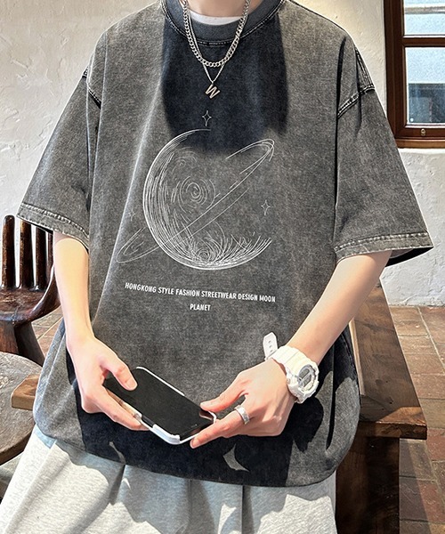 NO WAY(ノーウェイ)の「/PLANET惑星プリントオーバーサイズTシャツ(Tシャツ/カットソー・メンズ・ピンク/ブラウン/パープル/ブラック・FREE)」の1枚目の写真