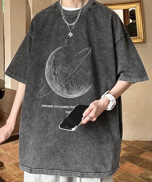 NO WAY(ノーウェイ)の「/PLANET惑星プリントオーバーサイズTシャツ(Tシャツ/カットソー・メンズ・ピンク/ブラウン/パープル/ブラック・FREE)」の6枚目の写真
