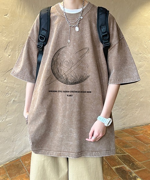 NO WAY(ノーウェイ)の「/PLANET惑星プリントオーバーサイズTシャツ(Tシャツ/カットソー・メンズ・ピンク/ブラウン/パープル/ブラック・FREE)」の8枚目の写真