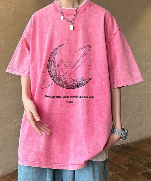 NO WAY(ノーウェイ)の「/PLANET惑星プリントオーバーサイズTシャツ(Tシャツ/カットソー・メンズ・ピンク/ブラウン/パープル/ブラック・FREE)」の9枚目の写真