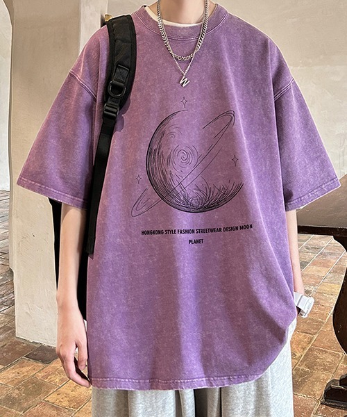 NO WAY(ノーウェイ)の「/PLANET惑星プリントオーバーサイズTシャツ(Tシャツ/カットソー・メンズ・ピンク/ブラウン/パープル/ブラック・FREE)」の11枚目の写真