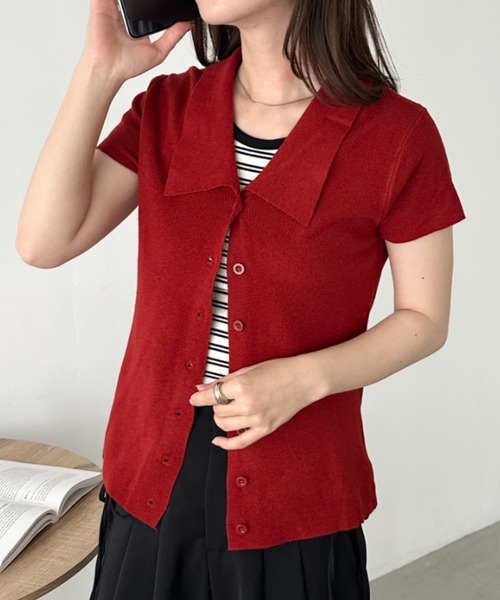 セール】フロントボタンコンパクトトップス（Tシャツ/カットソー