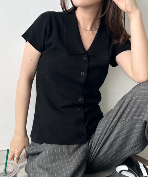 セール】フロントボタンコンパクトトップス（Tシャツ/カットソー