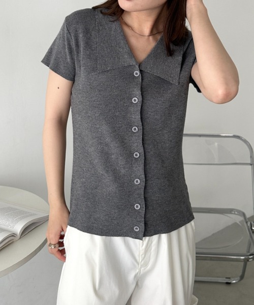 セール】フロントボタンコンパクトトップス（Tシャツ/カットソー