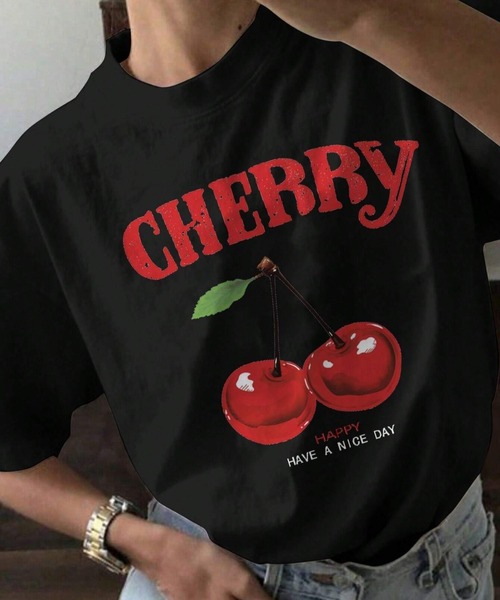 deux amour(ドゥーザムール)の「チェリープリントTシャツ(Tシャツ/カットソー・レディース・ホワイト/ブラック・FREE)」の1枚目の写真