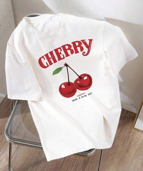 deux amour(ドゥーザムール)の「チェリープリントTシャツ(Tシャツ/カットソー・レディース・ホワイト/ブラック・FREE)」の3枚目の写真