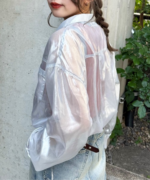 DOUBLE NAME（ダブルネーム）の「ダブルポケットショートシアーシャツ（シャツ/ブラウス・レディース・ブラック/ブルー/シルバー・FREE）」の11枚目の写真