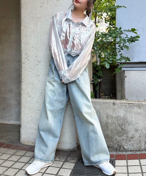 DOUBLE NAME（ダブルネーム）の「ダブルポケットショートシアーシャツ（シャツ/ブラウス・レディース・ブラック/ブルー/シルバー・FREE）」の15枚目の写真