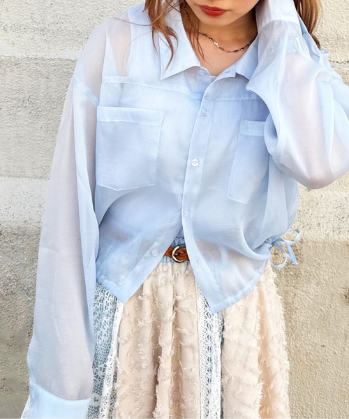 DOUBLE NAME（ダブルネーム）の「ダブルポケットショートシアーシャツ（シャツ/ブラウス・レディース・ブラック/ブルー/シルバー・FREE）」の17枚目の写真