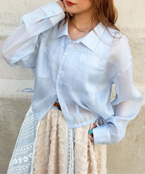 DOUBLE NAME（ダブルネーム）の「ダブルポケットショートシアーシャツ（シャツ/ブラウス・レディース・ブラック/ブルー/シルバー・FREE）」の18枚目の写真