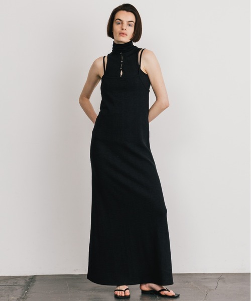 CREDONA(クレドナ)の「SLAB RIB TANK SET DRESS/スラブリブタンクセットドレス(ワンピース・レディース・ブラック/バーガンディー・FREE)」の1枚目の写真