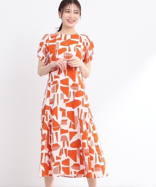 リフレクト（Reflect）/【WEB先行カラーあり／マシンウォッシュ可】幾何モチーフプリントワンピース セール】【WEB先行カラーあり／マシンウォッシュ可】幾何モチーフ