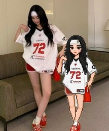 DEVICE | ナンバリング ユニフォーム 韓国 ストリート y2k 古着風 半袖 Tシャツ Vネック オーバーサイズ ゲームシャツ(Tシャツ/カットソー)