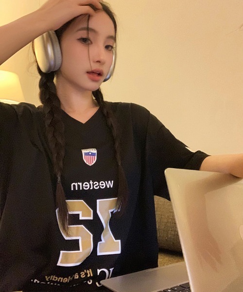 ナンバリング ユニフォーム 韓国 ストリート y2k 古着風 半袖 Tシャツ