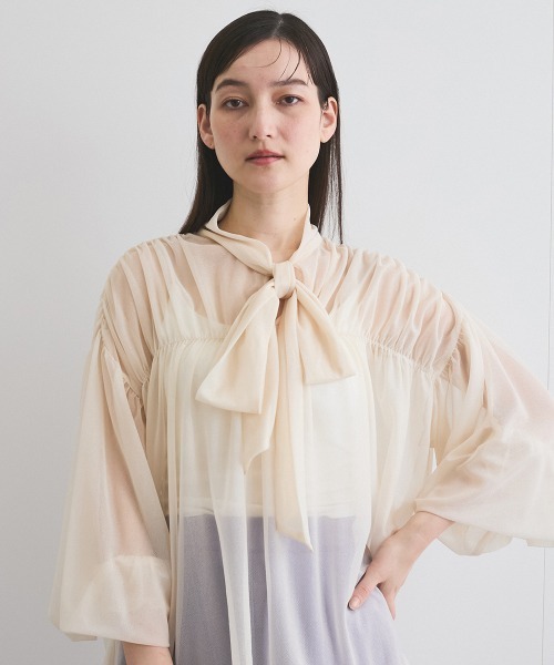 ketty(ケティ)の「シアーボウタイギャザーブラウス≪手洗い可能≫(シャツ/ブラウス・レディース・レッド/オフホワイト・M)」の9枚目の写真