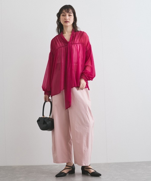 ketty(ケティ)の「シアーボウタイギャザーブラウス≪手洗い可能≫(シャツ/ブラウス・レディース・レッド/オフホワイト・M)」の21枚目の写真