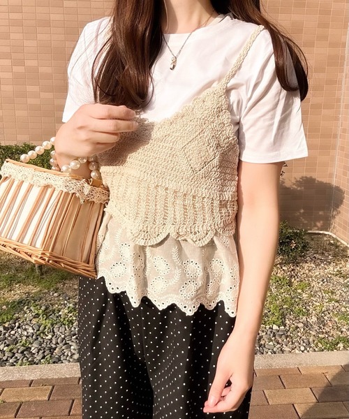 merrylatte(メリーラテ)の「かぎ編みレースビスチェ&Tシャツセット(その他トップス・レディース・アイボリー・FREE)」の6枚目の写真