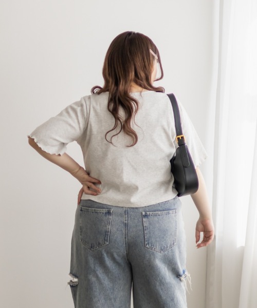 CLETTE(クレット)の「半袖レースアップリブプルオーバー(Tシャツ/カットソー・レディース・チャコールグレー/グレイッシュベージュ/ライトグレー・4L/3L/LL)」の8枚目の写真