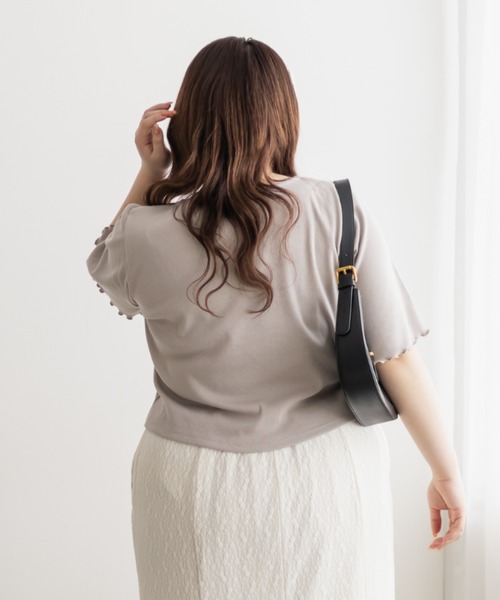 CLETTE(クレット)の「半袖レースアップリブプルオーバー(Tシャツ/カットソー・レディース・チャコールグレー/グレイッシュベージュ/ライトグレー・4L/3L/LL)」の11枚目の写真
