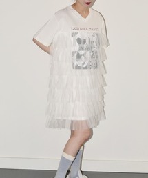 チュールティアードフリル チュニック Tシャツ 半袖