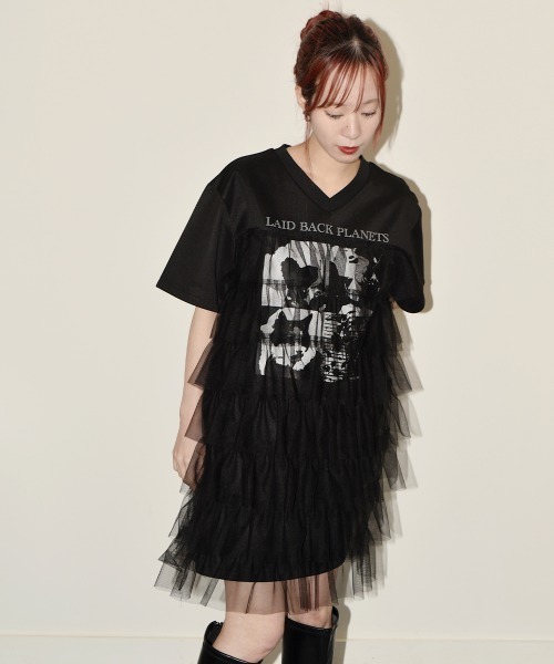NANAHACHI(ナナハチ)の「チュールティアードフリル チュニック Tシャツ 半袖(Tシャツ/カットソー・レディース・ブラック/ホワイト/ベージュ・FREE)」の15枚目の写真