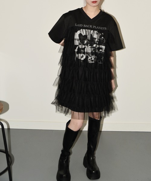 NANAHACHI(ナナハチ)の「チュールティアードフリル チュニック Tシャツ 半袖(Tシャツ/カットソー・レディース・ブラック/ホワイト/ベージュ・FREE)」の14枚目の写真