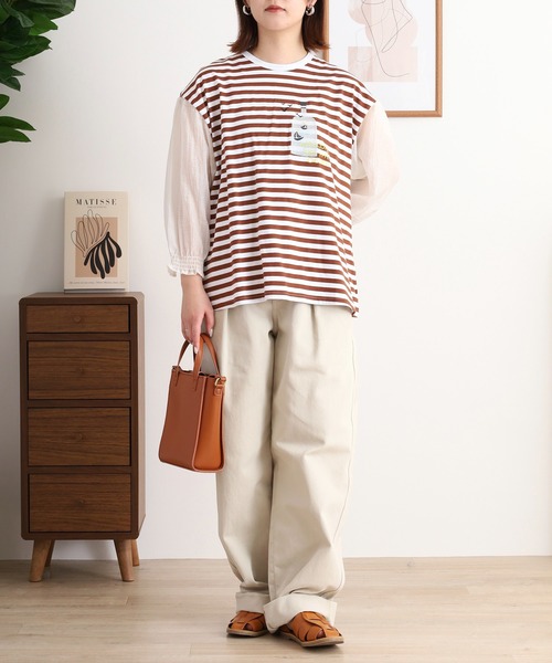 tシャツ EMAGO ボトル刺繍袖ギャザーＴシャツ レディース EMAGO ボトル刺繍袖ギャザーTシャツ（Tシャツ/カットソー