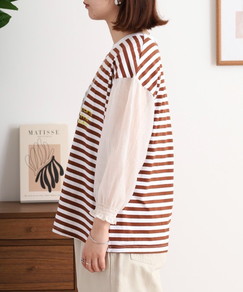 tシャツ EMAGO ボトル刺繍袖ギャザーＴシャツ レディース 楽天市場】ボトル刺繍袖ギャザーTシャツ emago レディース