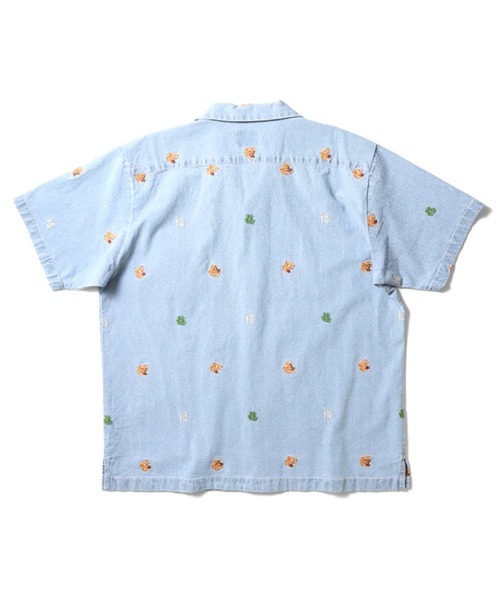 HOUSTON（ヒューストン）の「［HOUSTON ヒューストン］CHAMBRAY ALLOVER EMB S/S SHIRT シャンブレー 虎 福 総柄刺繍 オープンカラーシャツ / 開襟シャツ（シャツ/ブラウス・メンズ・ライトインディゴブルー/ワンウォッシュ・M/L/XL）」の7枚目の写真