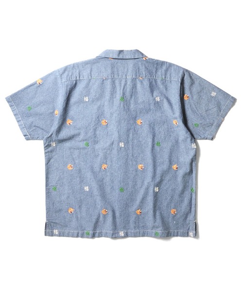 HOUSTON（ヒューストン）の「［HOUSTON ヒューストン］CHAMBRAY ALLOVER EMB S/S SHIRT シャンブレー 虎 福 総柄刺繍 オープンカラーシャツ / 開襟シャツ（シャツ/ブラウス・メンズ・ライトインディゴブルー/ワンウォッシュ・M/L/XL）」の5枚目の写真
