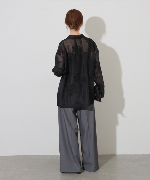 JOURNAL STANDARD（ジャーナルスタンダード）の「《追加2》シアーレースビッグシャツ（シャツ/ブラウス・レディース・ブラック・FREE）」の4枚目の写真