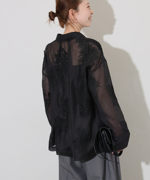 JOURNAL STANDARD（ジャーナルスタンダード）の「《追加2》シアーレースビッグシャツ（シャツ/ブラウス・レディース・ブラック・FREE）」の7枚目の写真