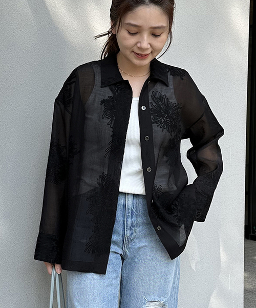 JOURNAL STANDARD（ジャーナルスタンダード）の「《追加2》シアーレースビッグシャツ（シャツ/ブラウス・レディース・ブラック・FREE）」の9枚目の写真