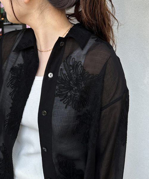 JOURNAL STANDARD（ジャーナルスタンダード）の「《追加2》シアーレースビッグシャツ（シャツ/ブラウス・レディース・ブラック・FREE）」の10枚目の写真