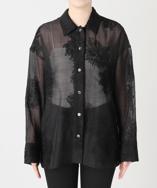 JOURNAL STANDARD（ジャーナルスタンダード）の「《追加2》シアーレースビッグシャツ（シャツ/ブラウス・レディース・ブラック・FREE）」の12枚目の写真