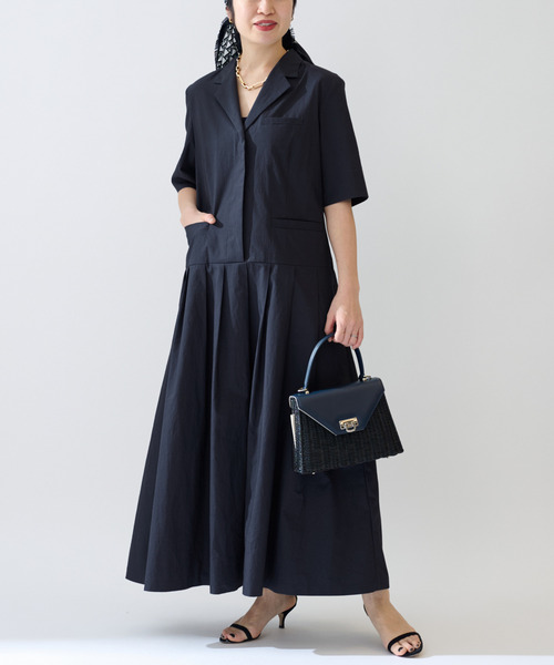 VERMEIL par iena（ヴェルメイユパーイエナ）の「《追加》コットンリネンタイプライターワンピース（ワンピース・レディース・ブラック/ネイビー・38/36）」の2枚目の写真