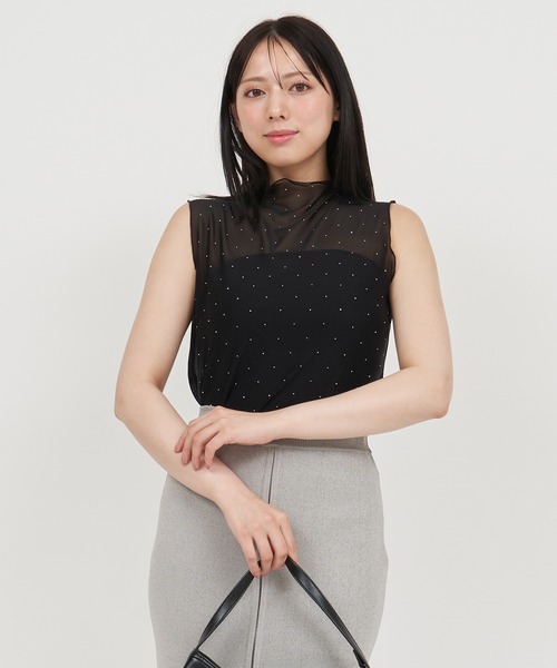 ROYAL PARTY(ロイヤルパーティー)の「キラキラシアーノースリーブトップス(Tシャツ/カットソー・レディース・オフホワイト/ブラック・FREE)」の16枚目の写真