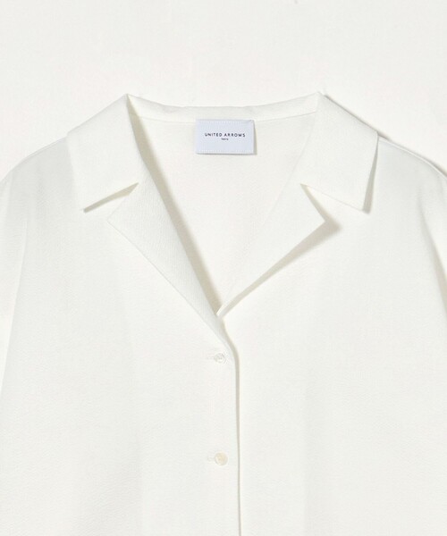 セール】エアリー オープンカラー 五分袖 シャツ WHITE（シャツ