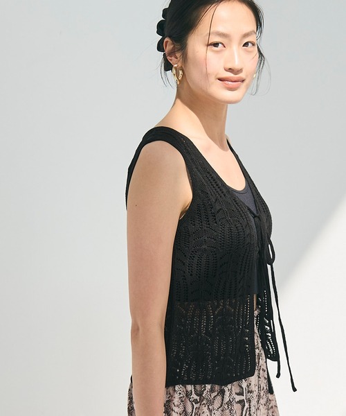 coca（coca）（コカ）の「リボンクロシェタンクトップ（タンクトップ・レディース・レッド/ブラック・ONE SIZE）」の7枚目の写真
