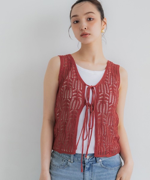 coca（coca）（コカ）の「リボンクロシェタンクトップ（タンクトップ・レディース・レッド/ブラック・ONE SIZE）」の12枚目の写真