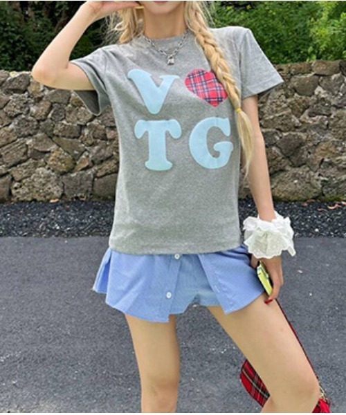 gossip!ロサンゼルス(ゴシップロサンゼルス)の「Y2K ハート チェックグラフィックプリントTシャツ(Tシャツ/カットソー・レディース・グレー/ホワイト・FREE)」の10枚目の写真