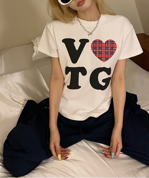 gossip!ロサンゼルス(ゴシップロサンゼルス)の「Y2K ハート チェックグラフィックプリントTシャツ(Tシャツ/カットソー・レディース・グレー/ホワイト・FREE)」の14枚目の写真